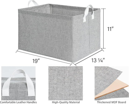 StorageWorks 45L Large Storage Bins for Closet and Shelves, Fabric Organizer Baskets with Handles for Clothes, Towels, Collapsible Storage Basket, Gray, 2-Pack