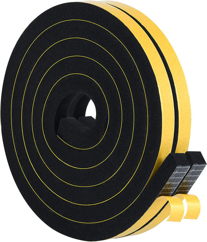 Weather Stripping High Density, 1/2 in x 1/2 in Soundproof Door Seal Strips, Weatherproof Foam Insulation Tapes for Windows Doors, Easy Cut to Size, 2 Rolls Total 13Ft