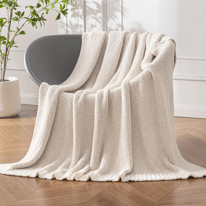 MIULEE Cream Super Soft Throw Blanket for Couch, Cozy Fluffy Warm Throws Knit Blankets for Sofa, Bed, Chair, Living Room, Camping, Picnic, 50 x 60 inch