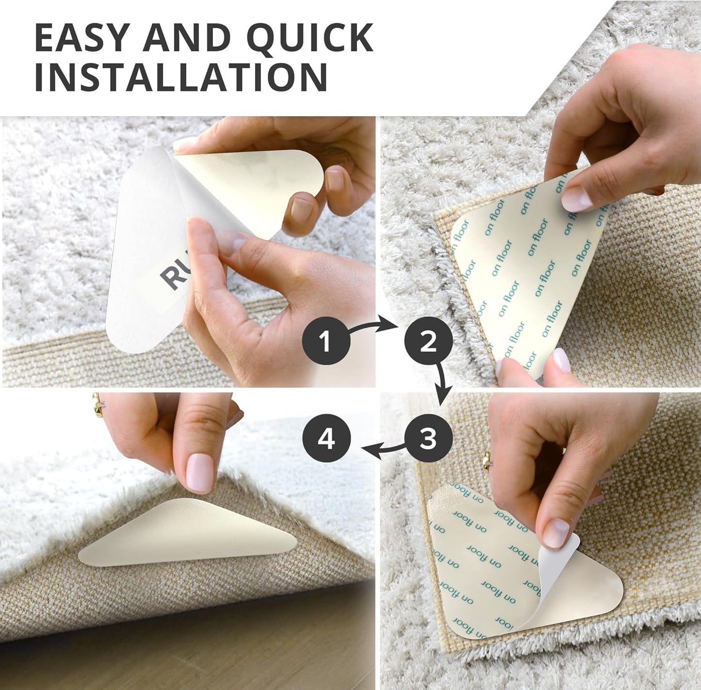 X-Protector Rug Tape - 16 Pcs Set - White Anti-Slip & Anti-Curling Carpet Tape for Hard Floors - Premium Rug Pad Gripper - Ideal Carpet Corner Grippers to Keep Your Carpet in Place & Make Corners Flat