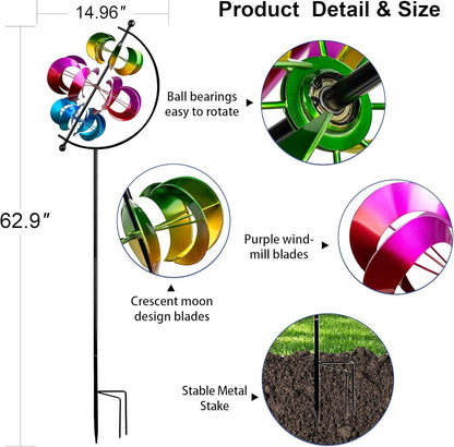 62.9" Large Wind Spinner Outdoor Decor, Garden Art with Metal Stake, Resistant for Yard, Patio and Lawn
