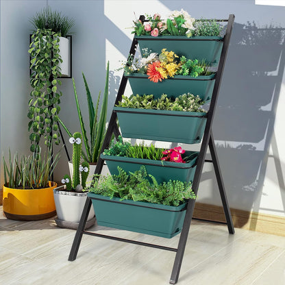 S AFSTAR 5-Tier Vertical Garden Planter, 5-Layer Raised Garden Bed with 5 Detachable Planter Boxes & Metal Frame, Indoor Outdoor Elevated Planting Containers for Flower Vegetables Fruit Herbs