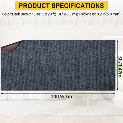 Marine Carpet,5 FT x 20 FT Dark Gray Indoor Outdoor Carpet 0.2" Thick Boat Carpet with Water-Proof TPE Backing, Non-Slide Outdoor Marine Carpet Roll for Home, Patio, Porch, Deck