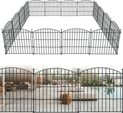 10 Panels Garden Fence Dog Fence Outdoor for Yard, 24in H x 20ft L Rustproof Metal Fencing with Ground Stakes | No Dig Animal Proof Containment for Pets/Rabbits | Durable Patio Security Panels
