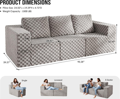 Modular Sectional Sofa 3-Seater Modular Couch with Deep Seat Memory Foam Cloud Chair with Pillows Oversized Sectional Sofa for Living Room Bedroom (Plush Grey, 3-Seater)