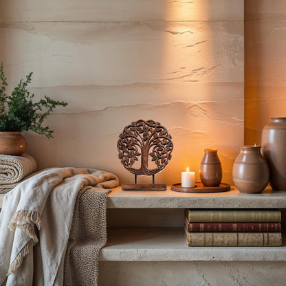 Decozen Solid Wood Tree of Life Sculpture - Home Decor, Living Room, Boho, Shelf, Coffee Table, Centerpiece Table Decorations, Mantle, Dining Table Centerpiece, Bathroom Shelf, Entryway, Farmhouse