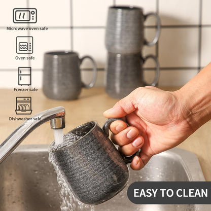 Hasense Ceramic Coffee Mugs - 15 OZ Large Coffee Cups Set of 4 with Handle for Hot Beverage, Porcelain Latte Mugs for Tea, Milk, Cocoa, Cappuccino and Mocha, Microwave and Dishwasher Safe, Grey