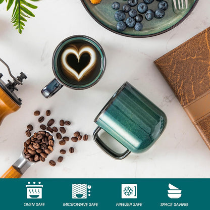 vancasso STARRY Coffee Mugs Set, 12 oz Ceramic Coffee Cups for Latte Hot Tea Cappuccino Cocoa Milk Stoneware Cups Set of 6, Dishwasher & Microwave Safe, Green