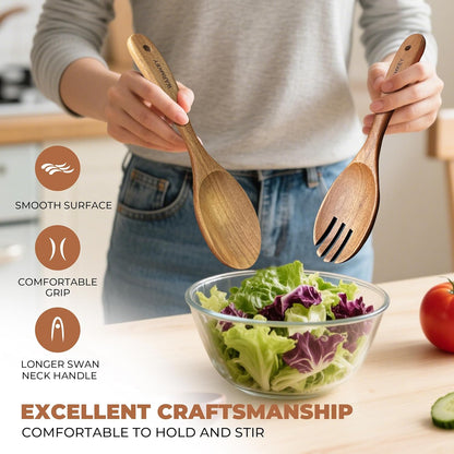 Acacia Wood Kitchen Utensil Set 9PC-Natural Wooden Cooking Tools for Nonstick Pans&Stir Frying,Scratch-Proof&Heat Resistant,Sturdy&Lightweight with Spoon Rest (Kitchen Utensil Set 9PC)