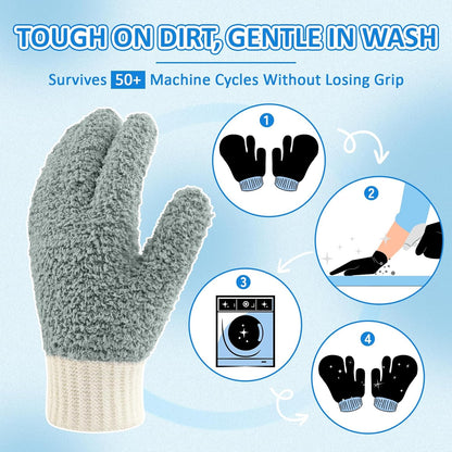 MIG4U Microfiber Dusting Gloves House Cleaning Glove for Blinds, Windows, Shutters, Furniture, and Car, Reusable Lint-Free Gray S/M