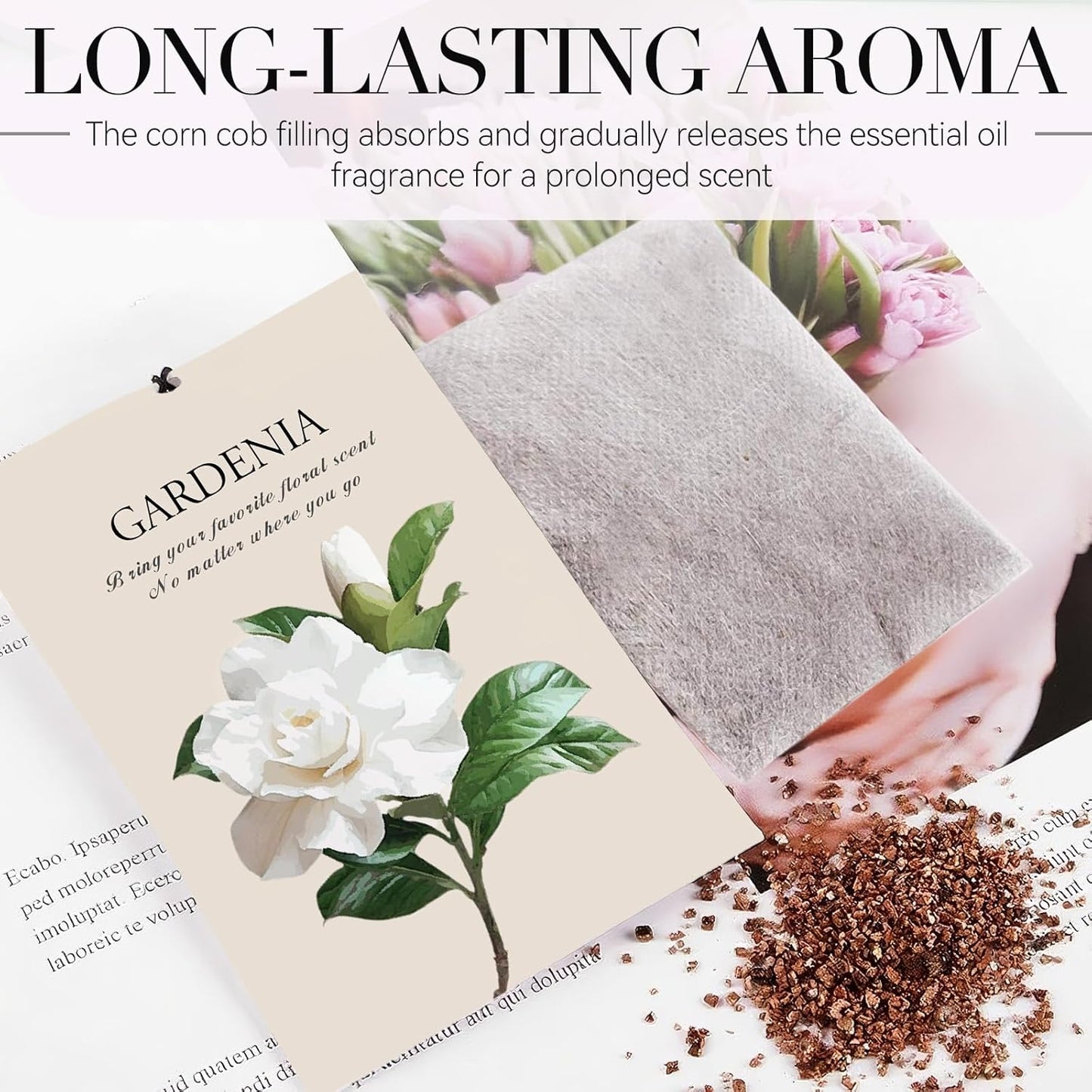 Gardenia Scented Sachet Bags - 12 Pack Closet Freshener Odor Eliminator, Long Lasting Home Fragrance for Drawers, Wardrobes & Cars, House Smell Good Products, Air Freshener for Closet