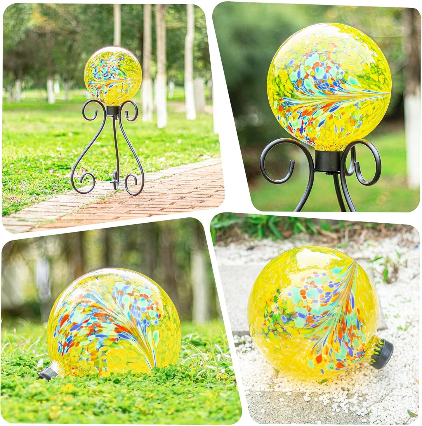 VCUTEKA Gazing Ball, Glass Gazing Balls Sphere for Garden Lawn Outdoor Ornament Yard Decorative, Yellow Swirl, 10"