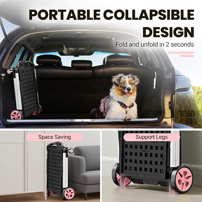 Collapsible Shopping Cart, 8-in-1 200LBS Multi Functional Utility Cart with 2 Storage Crate,Adjustable Handle Grocery Cart on Wheels for Shopping/Warehouse/Office/Supermarket