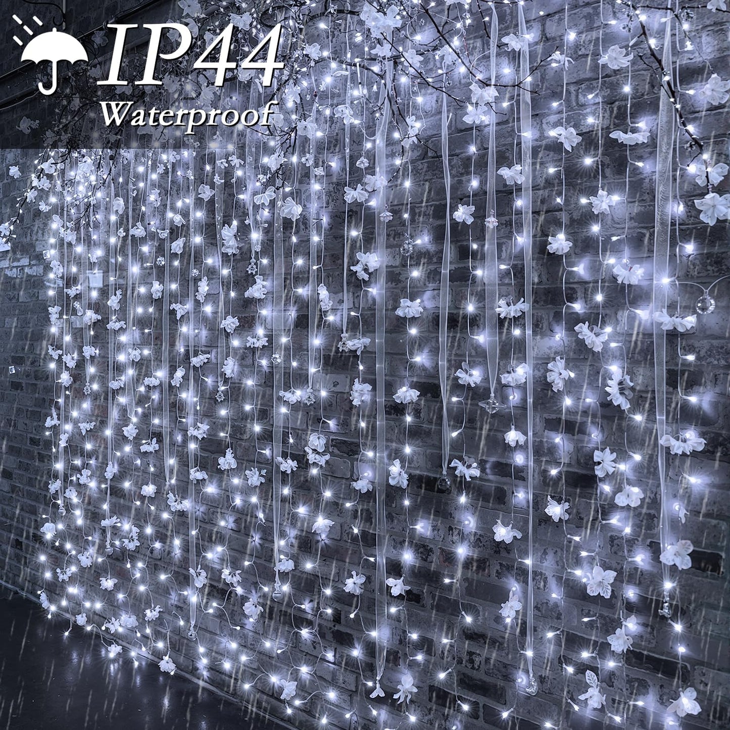 300 LED Curtain String Lights 9.8FT Plug in Fairy Lights with Timer and 8 Modes, Waterproof Window Wall Lights for Bedroom Wedding Party Indoor Outdoor Christmas Decor
