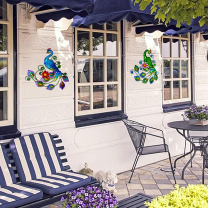 J-Fly Metal Peacock Wall Art - Tropical Outdoor Metal Bird Wall Decor - 11 Inch