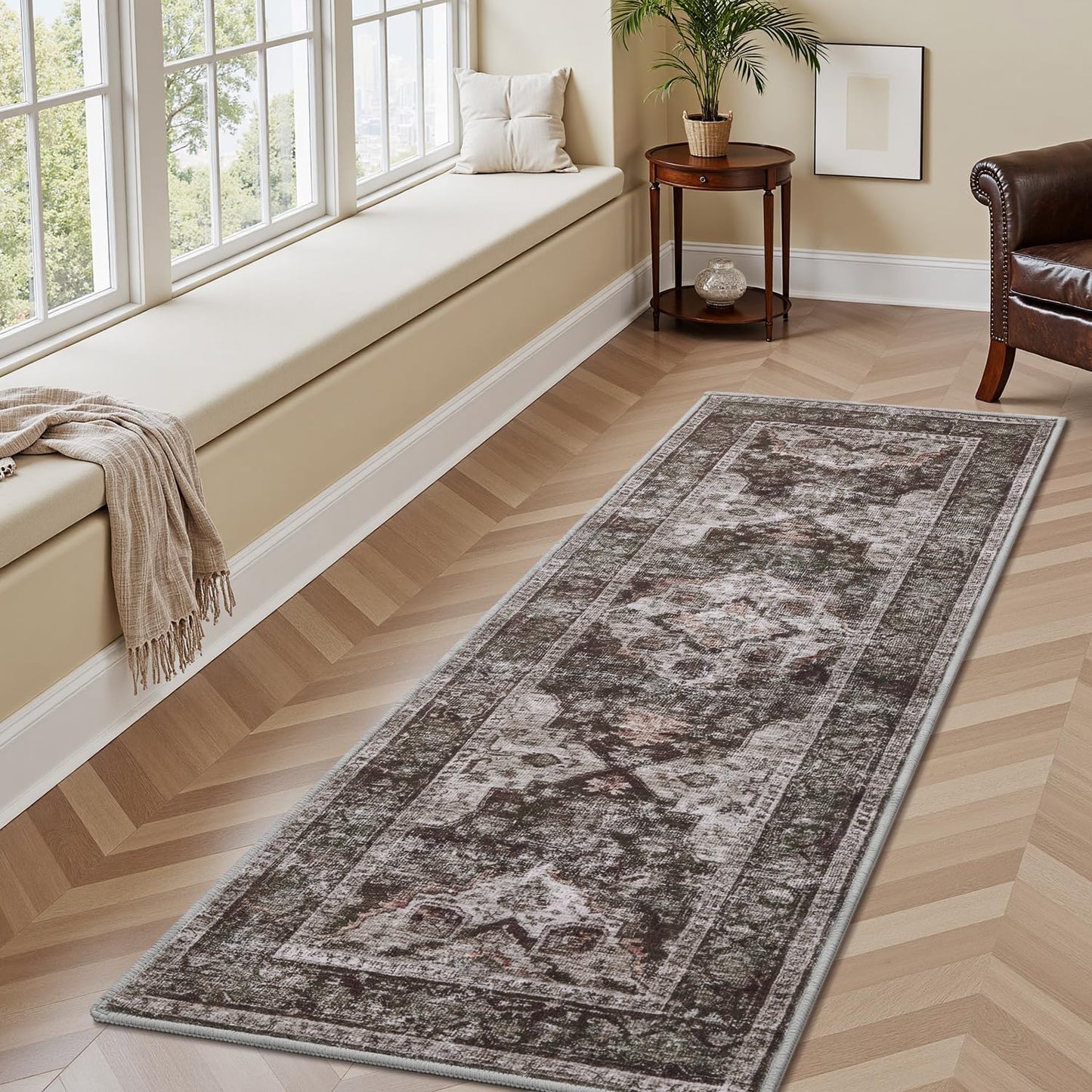 AMOAMI-2X3 Small Rug-Washable Rugs Entryway Mat Indoor-Soft Vintage Non Slip Rugs for Kitchen Laundry Room Bathroom Brick/Brown Decorative Accent Rug for in Front of Sink 24 Inch x36 Inch