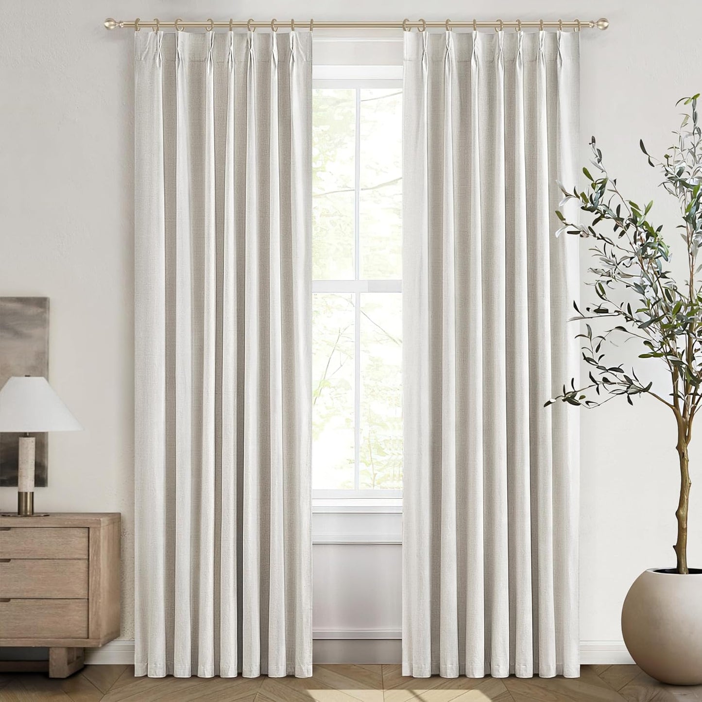 Birch Drapes 84 Inch Length 2 Panels Set, Linen Pinch Pleated Curtains for Bedroom Windows Energy Efficient Thermal Lined Rustic Country Blackout Curtains for Living Room with Rings/Pencil Pleat 7ft