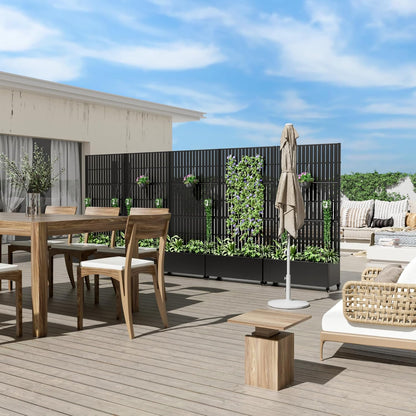 Casaphoria Metal Raised Garden Bed with Trellis and Wheels, 72"x35"x16" Planter Box for Climbing Plants, Vegetables & Vines, Features Drainage Holes and Privacy Screen (Black-Fence)