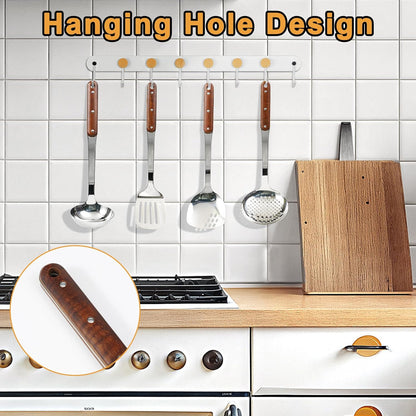 FJNATINH Stainless Steel Wok Spatula,Slotted Spatulas,Ladle,Skimmer Ladle Tool Set,Mirror Polished Cooking Utensils Kitchen Cookware, Pack of 4,Sliver