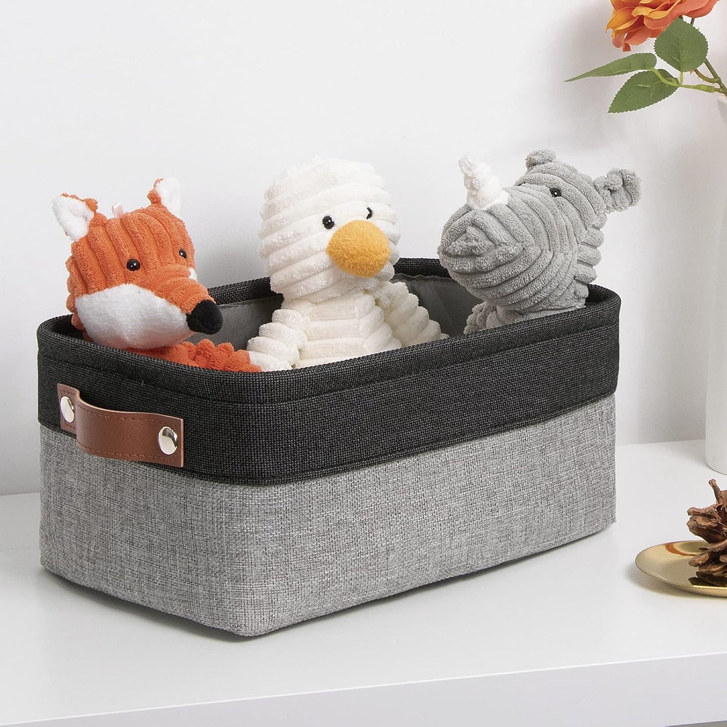 DULLEMELO Small Collapsible Fabric Basket for Organizing, Shelves, Closets, Laundry, Nursery, Decorative Gift Basket (Black&Gray)