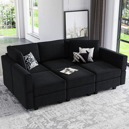 Belffin Modular Velvet Sectional Sofa with Chaise Lounge Sectional Sleeper Sofa with Storage Chaise Sofas Bed Couch for Living Room Black