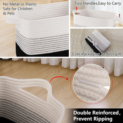 OIAHOMY Storage Basket, Woven Baskets for Storage, Cotton Rope Basket for toys,Towel Baskets for Bathroom - Pack of 3, Gradient Dark