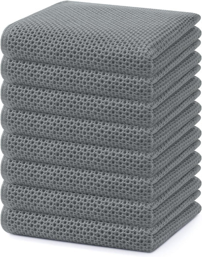 Homaxy 100% Cotton Waffle Weave Kitchen Dish Towels, Ultra Soft Absorbent Quick Drying Cleaning Towel, 13 x 28 Inches, 8-Pack, Grey