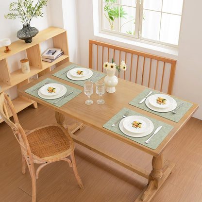 FROMHEART Faux Leather Placemats Set of 8–Waterproof,Heat/Oil Stain-Resistant PU Table Mat–Reversible,Non-Slip,Easy to Clean Place Mats for Kitchen,Dining,Indoor/Outdoor,(Light Green,11.8" x 17")