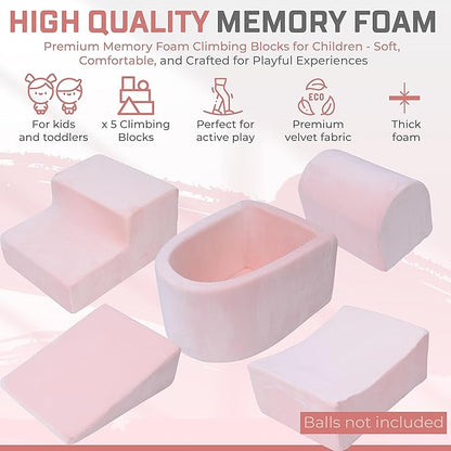 Foam Climbing Blocks for Toddlers 1-3 - Climb and Crawl Activity Playset - Indoor Activity Play Structure for Toddlers - Foam Soft Play Set for Babies - 5 PCS - Balls NOT Included - Pink