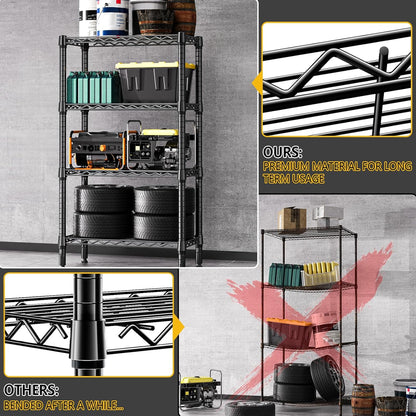 1000 lbs 4 Tier Shelf Metal Storage Shelves Wire Rack Closet Organizers for Garage Kitchen Bathroom Laundry Black 11.8" D x 25.6" W x 45.5" H