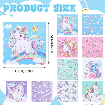 Sinmoe 20 Pcs Microfiber Cleaning Cloth Cute Unicorn Design Microfiber Soft Multicolor Glasses Cleaner Cloth for Eyeglasses Camera Lens Cell Phone Screens Glasses, 6 x 6 Inches