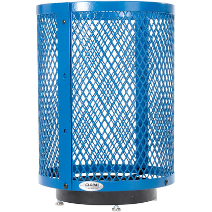 Global Industrial Outdoor Diamond Steel Trash Can with Rain Bonnet Lid, Raised Base and Plastic Liner, 36 Gallon Capacity, Blue, Thermoplastic Coating, 23-1/2" Diameter, 43-1/2"H