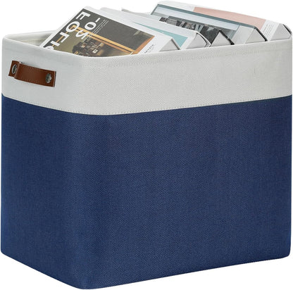 DULLEMELO Large Storage Basket 17"x12"x15",Fabric Organizer Bin for Storage Clothes, Toys, Books,Storage Bin with Handles for Bedroom, Closet, Nursery (White&Blue,1 Pack)