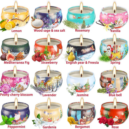 16pcs Christmas Scented Candles Set, 2.5oz Aromatherapy Candles Gift for Women, 16 Fragrances Soy Wax Candle for Christmas Holiday Thanksgiving Mother's Day