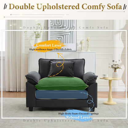 URRED Modular Sectional Sofa Comfy Cloud Couch, Modern Velvet Sofa Sleeper Deep Seat Couches with Ottoman/Pillows for Living Room (Dark Gray, 53'')