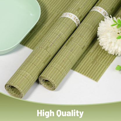 Placemats Set of 12，Non-Slip PVC Weave Table Mats Easy to Clean，Heat Resistant Place Mats for Kitchen Dining Table Decoration Indoor Outdoor，Pea Green