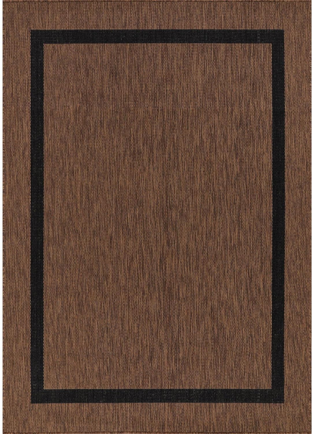 Bordered Outdoor Rug 6x9 Washable Outside Carpet for Indoor Patio Porch Waterproof Easy Cleaning Non Shedding Area Rugs Nut Brown - Black 6 x 9