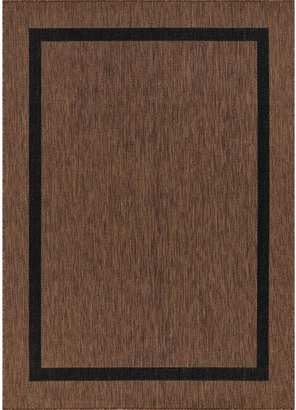Bordered Outdoor Rug 5x7 Washable Outside Carpet for Indoor Patio Porch Waterproof Easy Cleaning Non Shedding Area Rugs Nut Brown - Black 5 x 7