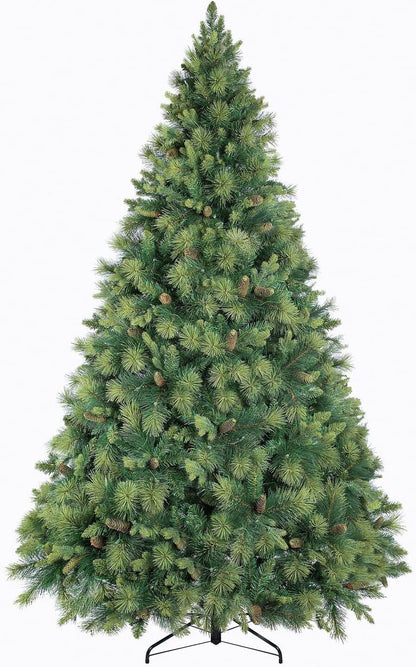 Naomi Home Vail 7.5ft Prelit Artificial Christmas Tree with Pine Cones, Foot Pedal, 1556 Branch Tips, 750 Warm Lights and Metal Stand, 61" Wide Realistic Traditional Christmas Tree with Lights