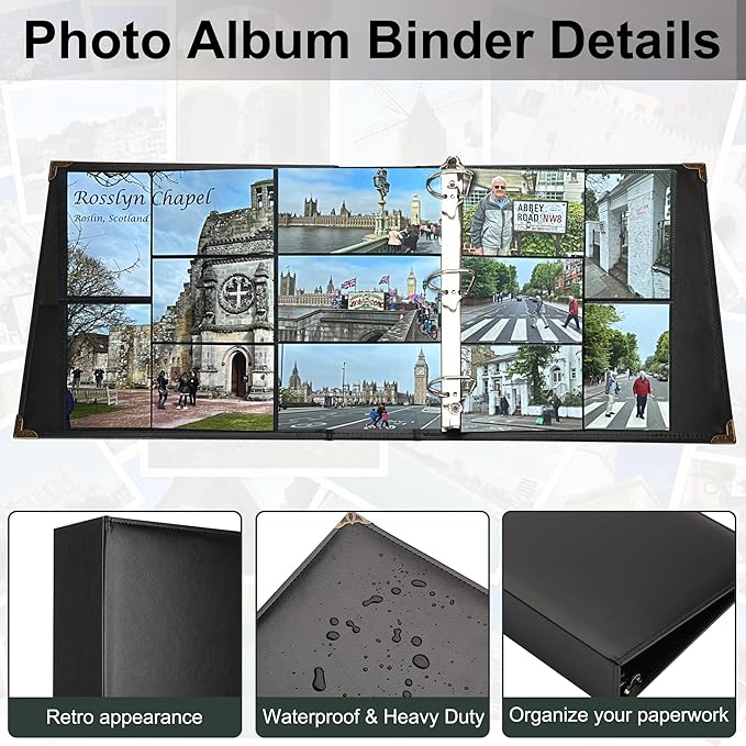 Vintage Hardback 3 Ring Binder 1 Inch, Professional Leather Binder 3 Ring, Three Ring Binders Fits 8.5" x 11", D Ring Binders for Photo Album, Home, School and Office Supplies- Brown