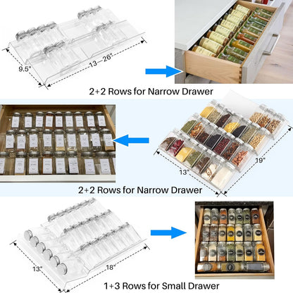 Antimbee Spice Drawer Organizer, 4 Tier- 8 Pack Kitchen Spice Rack Tray for Drawer, Expandable From 13" to 26" Acrylic Seasoning Organizer Rack Holds up 56 Spice Jars (Jars not Include)