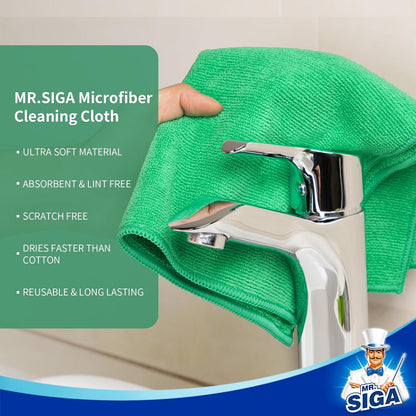 MR.SIGA Microfiber Cleaning Cloths, All-Purpose Microfiber Towels, Streak Free Cleaning Rags, Pack of 12, Green, Size 32 x 32 cm(12.6 x 12.6 inch)