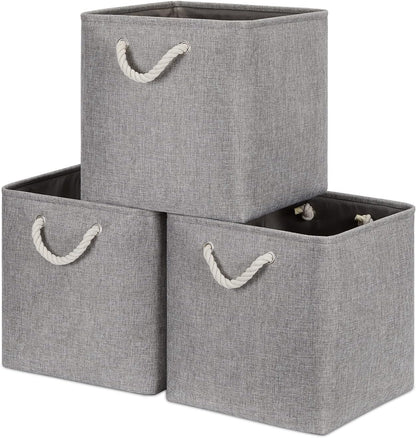 Bidtakay Grey Baskets Foldable Storage Cube Bins 13x13x13 Cube Storage Organizer Closet Set of 3 Fabric Storage Baskets for Home Office Large Baskets for Nursery Baby Toy Storage