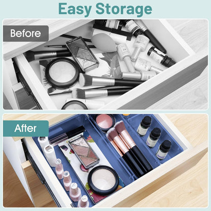 WOWBOX 25 PCS Plastic Drawer Organizer Set, 4 Sizes Desk Drawer Divider Organizers and Storage Bins for Makeup, Jewelry, Gadgets for Kitchen, Bedroom, Bathroom, Office, Clear Dark Blue