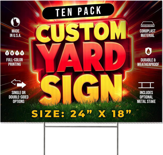 10 Pack 24"x18" Custom Yard Signs with Stakes, Personalized Yard Signs for Outdoors, Customized Full Color Print Corrugated Signs for Business