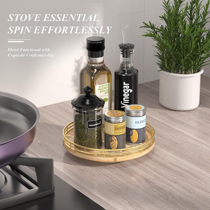 Farmhouse Oak 9" Lazy Susan Turntable Organizer for Cabinet, Round Wooden Lazy Susan Organization and Storage for Dining Table, Pantry, Kitchen, Countertop, Cupboard,Home Decor