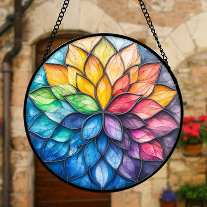 Stained Glass Window Hanging, Colorful Flower Petals Sun Catchers Diamond Glass Panel Hangings Suncatcher Decor for Birthday for Women, Men, Wife, Aunt, and Mom 6.3 in