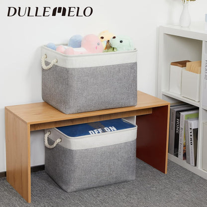 DULLEMELO Storage Baskets for Organizing 16x12x12 Large Fabric Storage Bins Baskets Set of 2 Collapsible Decorative Storage Boxes for Shelves Closets Nursery Toy Clothes (White And Grey)