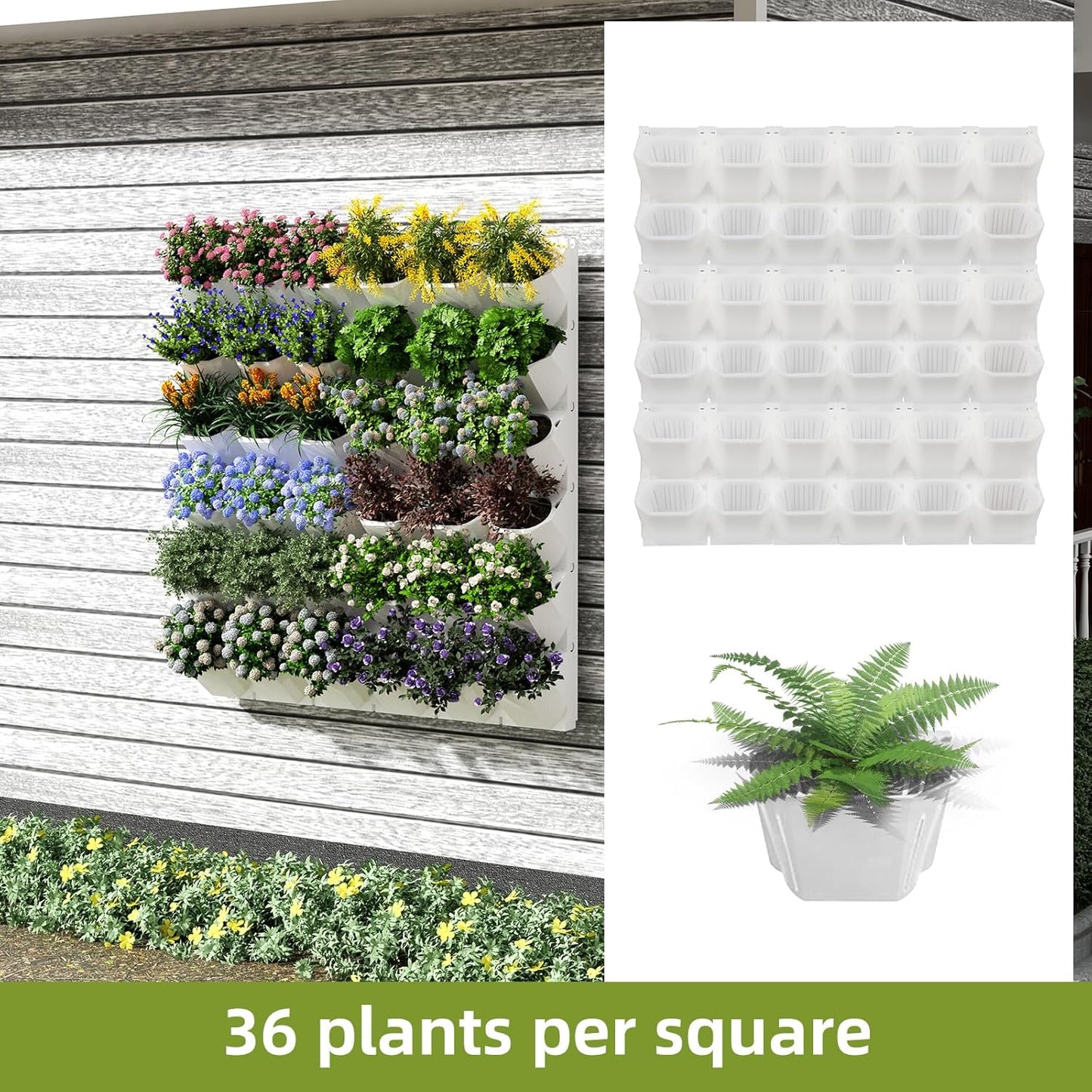 Self-Watering Vertical Wall Planter, 36 Pots Wall Mounted Garden for Indoor/Outdoor, Stackable Planter, Includes Panels, for Herbs, Flowers & Vegetables (White)
