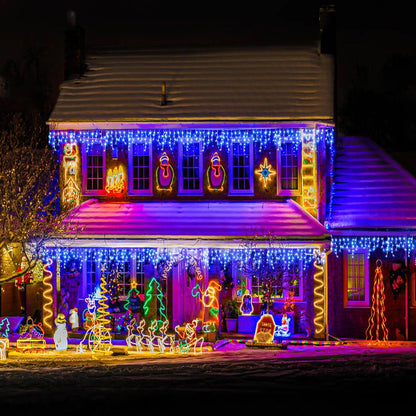 Icicle lights Outdoor - 66ft Christmas Lights with 640LED 120 Drops 8 Modes, Plug in Curtain String Lights Waterproof for Holiday Wedding Party Home Garden Bedroom Indoor Outdoor Decoration, Blue